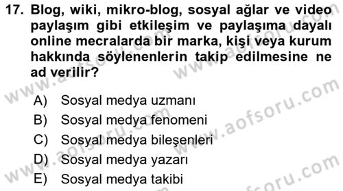 Kurumsal Kimlik Ve İmaj Yönetimi Dersi 2023 - 2024 Yılı (Vize) Ara Sınavı 17. Soru