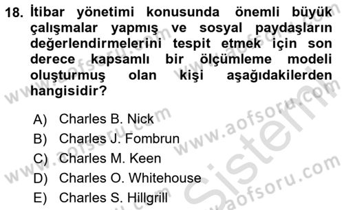 Kurumsal Kimlik Ve İmaj Yönetimi Dersi 2023 - 2024 Yılı (Vize) Ara Sınav Soruları 18. Soru