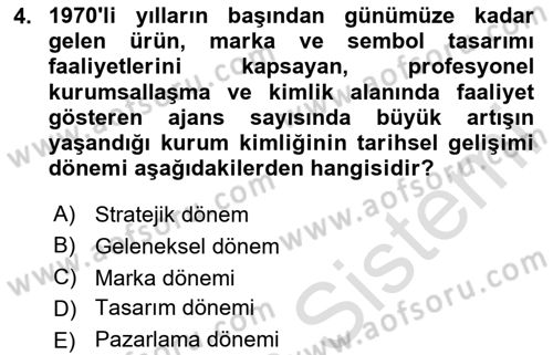 Kurumsal Kimlik Ve İmaj Yönetimi Dersi 2023 - 2024 Yılı (Vize) Ara Sınav Soruları 4. Soru