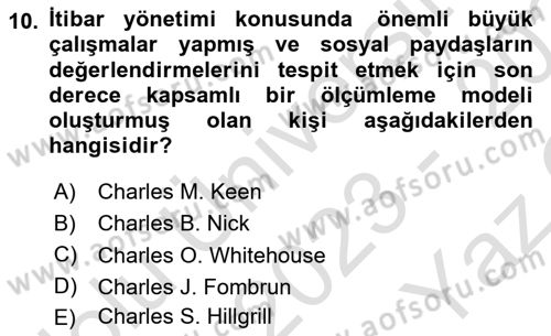 Kurumsal Kimlik Ve İmaj Yönetimi Dersi 2023 - 2024 Yılı Yaz Okulu Sınav Soruları 10. Soru