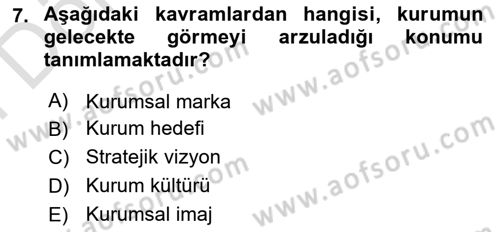 Kurumsal Kimlik Ve İmaj Yönetimi Dersi 2024 - 2025 Yılı (Final) Dönem Sonu Sınav Soruları 7. Soru