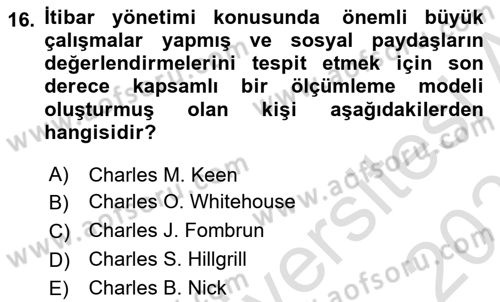 Kurumsal Kimlik Ve İmaj Yönetimi Dersi 2025 - 2026 Yılı (Vize) Ara Sınav Soruları 16. Soru