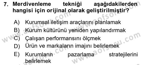 Kurumsal Kimlik Ve İmaj Yönetimi Dersi 2025 - 2026 Yılı (Vize) Ara Sınav Soruları 7. Soru