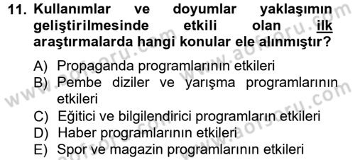 İletişim Araştırmaları Dersi 2012 - 2013 Yılı (Vize) Ara Sınav Soruları 11. Soru