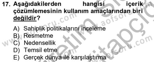 İletişim Araştırmaları Dersi 2012 - 2013 Yılı (Vize) Ara Sınav Soruları 17. Soru
