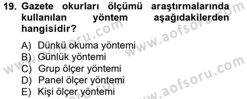 İletişim Araştırmaları Dersi 2012 - 2013 Yılı (Vize) Ara Sınav Soruları 19. Soru