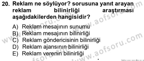 İletişim Araştırmaları Dersi 2012 - 2013 Yılı (Vize) Ara Sınav Soruları 20. Soru