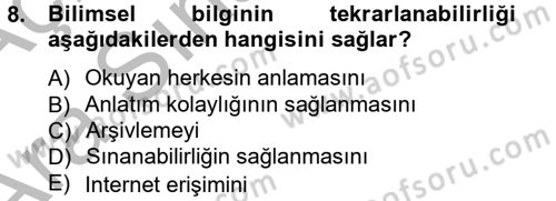 İletişim Araştırmaları Dersi 2012 - 2013 Yılı (Vize) Ara Sınav Soruları 8. Soru