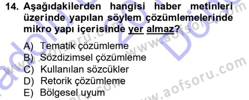 İletişim Araştırmaları Dersi 2012 - 2013 Yılı (Final) Dönem Sonu Sınav Soruları 14. Soru
