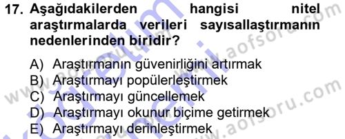 İletişim Araştırmaları Dersi 2012 - 2013 Yılı (Final) Dönem Sonu Sınav Soruları 17. Soru
