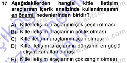 İletişim Araştırmaları Dersi 2013 - 2014 Yılı (Final) Dönem Sonu Sınav Soruları 17. Soru