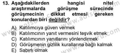 İletişim Araştırmaları Dersi 2013 - 2014 Yılı Tek Ders Sınav Soruları 13. Soru