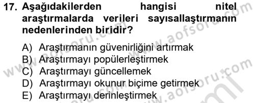 İletişim Araştırmaları Dersi 2013 - 2014 Yılı Tek Ders Sınav Soruları 17. Soru