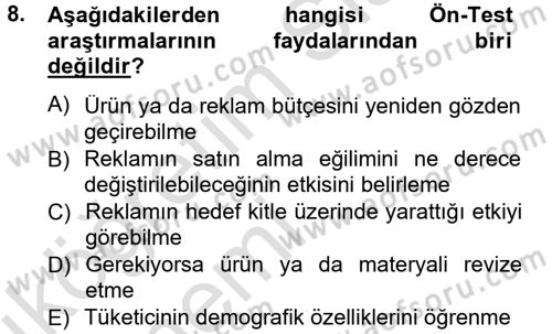 İletişim Araştırmaları Dersi 2013 - 2014 Yılı Tek Ders Sınav Soruları 8. Soru