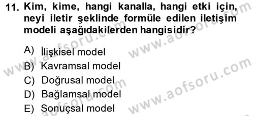 İletişim Araştırmaları Dersi 2014 - 2015 Yılı (Vize) Ara Sınav Soruları 11. Soru