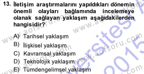 İletişim Araştırmaları Dersi 2014 - 2015 Yılı (Vize) Ara Sınav Soruları 13. Soru