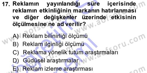 İletişim Araştırmaları Dersi 2014 - 2015 Yılı (Vize) Ara Sınav Soruları 17. Soru