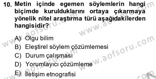 İletişim Araştırmaları Dersi 2014 - 2015 Yılı (Final) Dönem Sonu Sınav Soruları 10. Soru