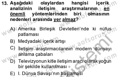 İletişim Araştırmaları Dersi 2014 - 2015 Yılı (Final) Dönem Sonu Sınav Soruları 13. Soru