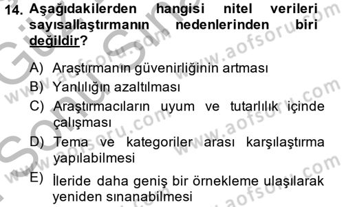 İletişim Araştırmaları Dersi 2014 - 2015 Yılı (Final) Dönem Sonu Sınav Soruları 14. Soru