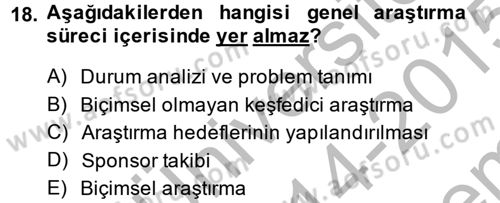İletişim Araştırmaları Dersi 2014 - 2015 Yılı (Final) Dönem Sonu Sınav Soruları 18. Soru
