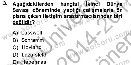 İletişim Araştırmaları Dersi 2014 - 2015 Yılı (Final) Dönem Sonu Sınav Soruları 3. Soru