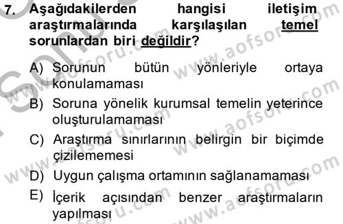 İletişim Araştırmaları Dersi 2014 - 2015 Yılı (Final) Dönem Sonu Sınav Soruları 7. Soru