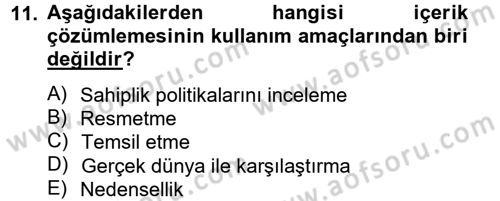 İletişim Araştırmaları Dersi 2014 - 2015 Yılı Tek Ders Sınav Soruları 11. Soru