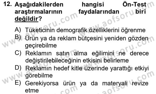 İletişim Araştırmaları Dersi 2014 - 2015 Yılı Tek Ders Sınav Soruları 12. Soru