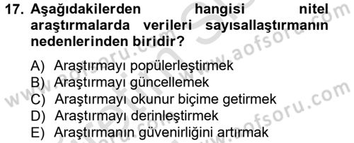 İletişim Araştırmaları Dersi 2014 - 2015 Yılı Tek Ders Sınav Soruları 17. Soru
