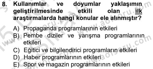 İletişim Araştırmaları Dersi 2014 - 2015 Yılı Tek Ders Sınav Soruları 8. Soru