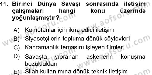 İletişim Araştırmaları Dersi 2015 - 2016 Yılı (Vize) Ara Sınavı 11. Soru