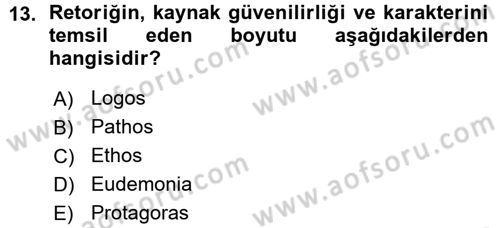 İletişim Araştırmaları Dersi 2015 - 2016 Yılı (Vize) Ara Sınav Soruları 13. Soru