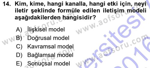 İletişim Araştırmaları Dersi 2015 - 2016 Yılı (Vize) Ara Sınav Soruları 14. Soru