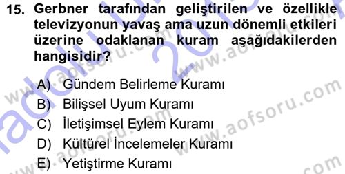 İletişim Araştırmaları Dersi 2015 - 2016 Yılı (Vize) Ara Sınav Soruları 15. Soru