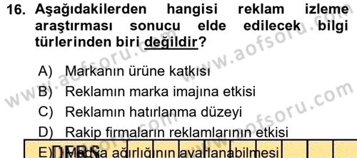 İletişim Araştırmaları Dersi 2015 - 2016 Yılı (Vize) Ara Sınav Soruları 16. Soru