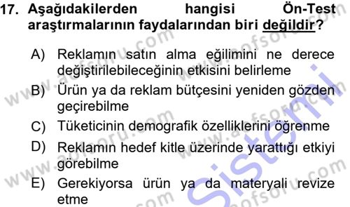 İletişim Araştırmaları Dersi 2015 - 2016 Yılı (Vize) Ara Sınav Soruları 17. Soru
