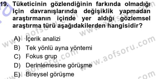 İletişim Araştırmaları Dersi 2015 - 2016 Yılı (Vize) Ara Sınav Soruları 19. Soru