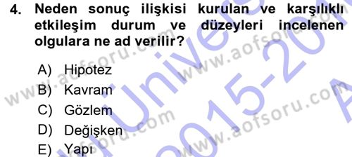 İletişim Araştırmaları Dersi 2015 - 2016 Yılı (Vize) Ara Sınav Soruları 4. Soru