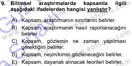 İletişim Araştırmaları Dersi 2015 - 2016 Yılı (Vize) Ara Sınav Soruları 9. Soru