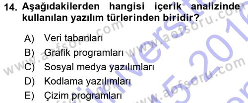 İletişim Araştırmaları Dersi 2015 - 2016 Yılı (Final) Dönem Sonu Sınavı 14. Soru