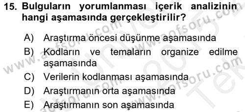 İletişim Araştırmaları Dersi 2015 - 2016 Yılı Tek Ders Sınav Soruları 15. Soru