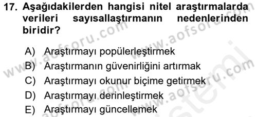 İletişim Araştırmaları Dersi 2015 - 2016 Yılı Tek Ders Sınav Soruları 17. Soru