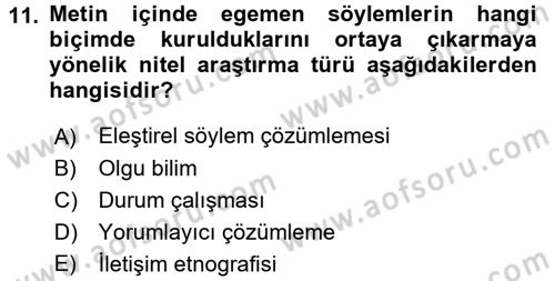 İletişim Araştırmaları Dersi 2016 - 2017 Yılı 3 Ders Sınav Soruları 11. Soru