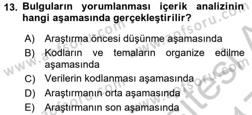 İletişim Araştırmaları Dersi 2016 - 2017 Yılı 3 Ders Sınav Soruları 13. Soru