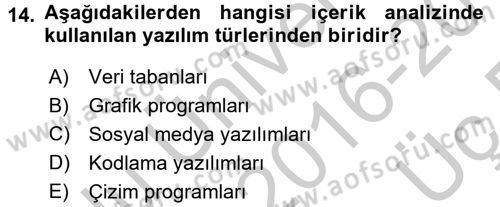 İletişim Araştırmaları Dersi 2016 - 2017 Yılı 3 Ders Sınav Soruları 14. Soru