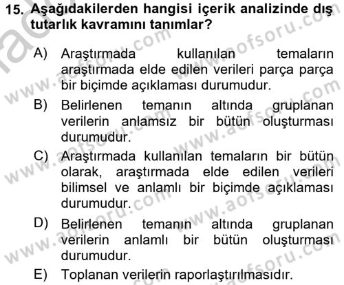 İletişim Araştırmaları Dersi 2016 - 2017 Yılı 3 Ders Sınav Soruları 15. Soru