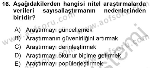 İletişim Araştırmaları Dersi 2016 - 2017 Yılı 3 Ders Sınav Soruları 16. Soru