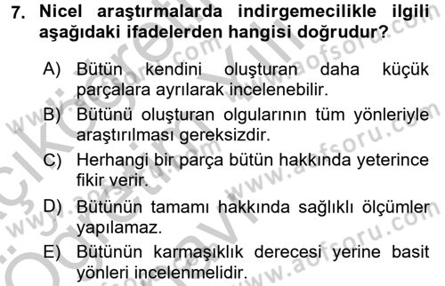 İletişim Araştırmaları Dersi 2016 - 2017 Yılı 3 Ders Sınav Soruları 7. Soru