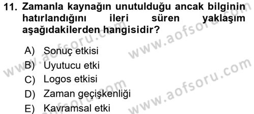 İletişim Araştırmaları Dersi 2016 - 2017 Yılı (Vize) Ara Sınav Soruları 11. Soru